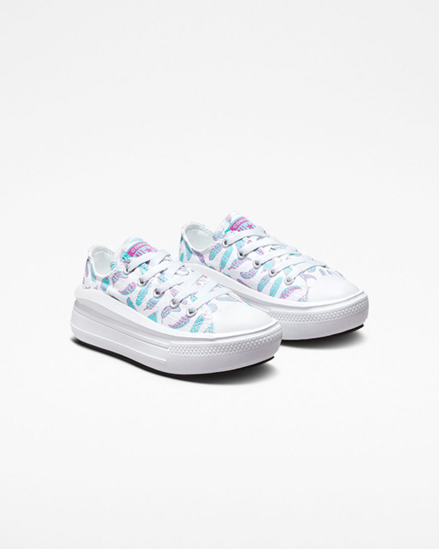 Zapatos Plataforma Converse Chuck Taylor All Star Move Feathers Bajas Niña Blancas Turquesa Claro | PE 7P4LW8